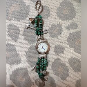 Vintage Peyote Bird sterling Silver & Malachite Buffalo Coin Charm Watch